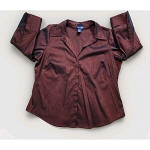 Venezia Jeans Blouse Size 14/16 Top Maroon Button Up Shirt V neck Iridescent